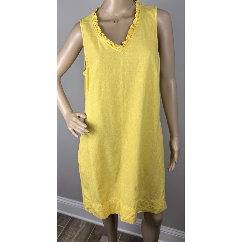 Briggs Yellow Linen Blend Pocket Dress Sz‎ M V-Neck Sleeveless Casual Above Knee